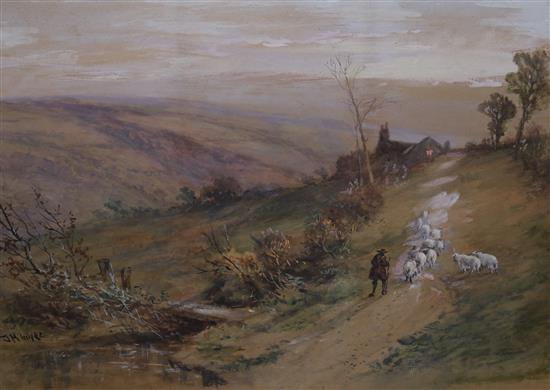 J. McIntyre Shepherd and flock on a hillside 16.5 x 23in.